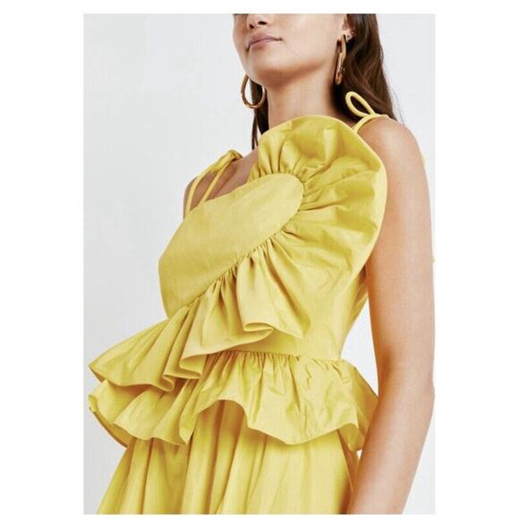 Tanya Taylor Delphine Dress Lemon Yellow Ruffle Detail Midi Dress sz 10 - Picture 7 of 13
